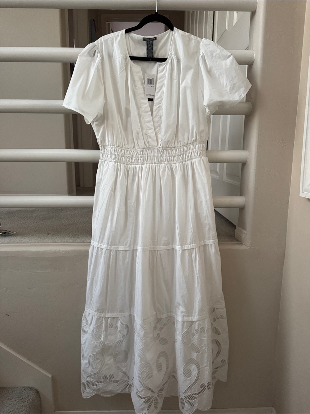 Chelsea & Theodore White Puff Sleeve Tiered Maxi Dress